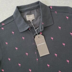 Peter Werth London Mens Fandango Flamingo Polo Shirt Black Pink Small New